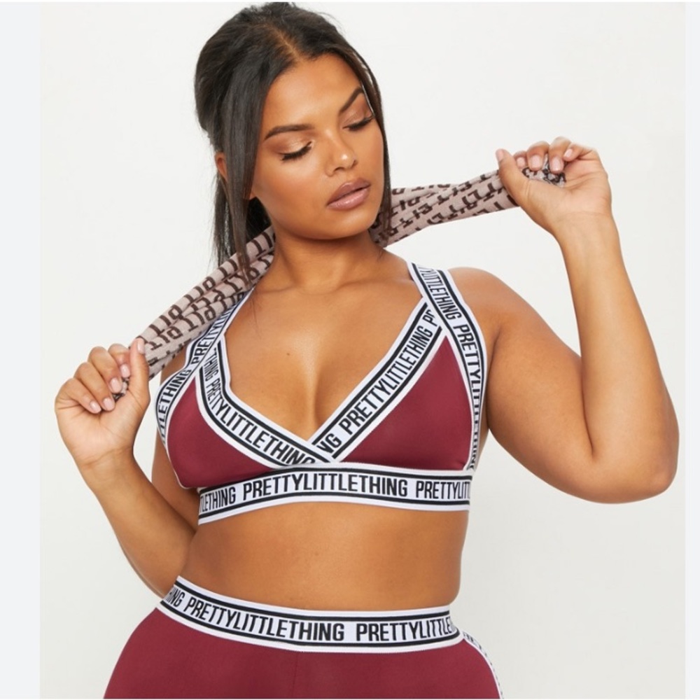 NWT PRETTYLITTLETHING Plus Burgundy Branded Crop Top Size 3X